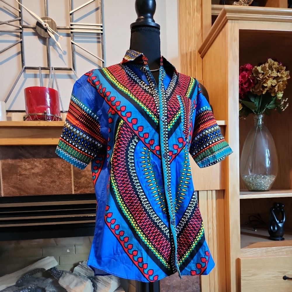 NEW Caribbean African Hawaiian Button Up Shirt Canvas Large